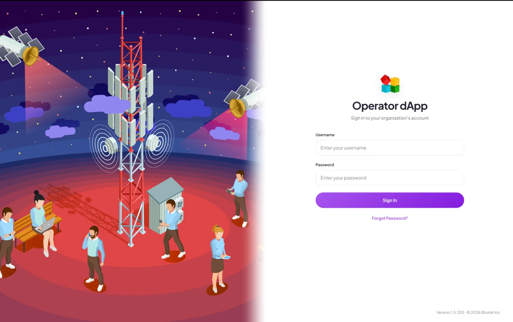 The Operator dApp sign-in screen
